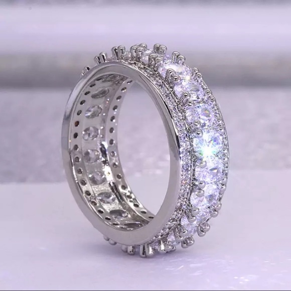 3 Rows Band Round Cut Eternity Wedding Band - Picture 9 of 15
